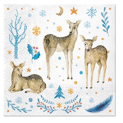 Keep Unique 20-ct 6.5'x6.5' Christmas Paper Luncheon Decoupage Napkins, 3-Ply Servilletas Holiday Napkin for Art, Dinner and Party, Disposable Napkins Deer (Reindeer Family)
