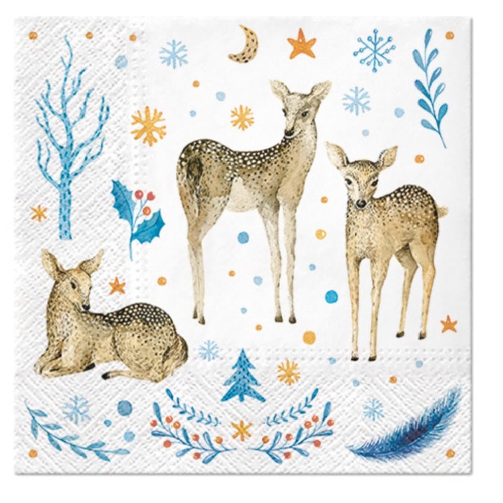 Keep Unique 20-ct 6.5'x6.5' Christmas Paper Luncheon Decoupage Napkins, 3-Ply Servilletas Holiday Napkin for Art, Dinner and Party, Disposable Napkins Deer (Reindeer Family)