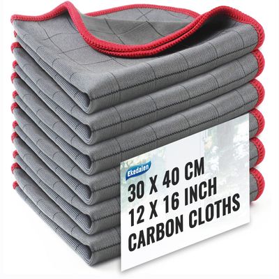 Ekedalen Microfiber Cleaning Cloth Lint Free Glass Cleaner Window Polishing Streak Free Miracle Easy Clean Rag Reusable for Mirror Kitchen Dish Auto Detailing, Pack of 6, 16"x12", Grey-red