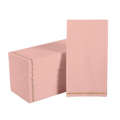 Luxe Party 112 Pack Dinner Napkins, Disposable, Premium 3 Ply Paper, Rectangular, Decorative Guest Place Setting, Coral with Gold Stripe