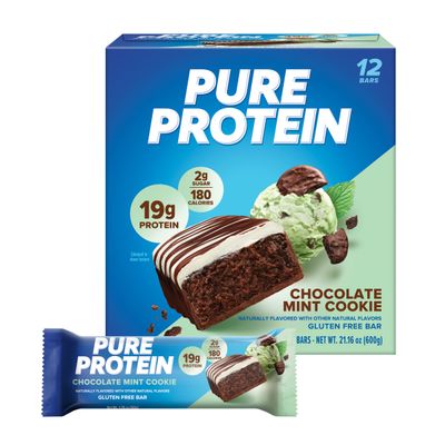 Pure Protein Chocolate Mint Cookie Protein Bars  20g Protein, 3g Sugar, 190 Calories (12 count) Low Sugar* High Protein Snack - Gluten Free - Perfect for a Healthy Snack