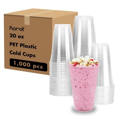 Karat [1,000 ct] 20oz Plastic Cups, Clear Disposable Cold Cup for Iced Coffee, Smoothies, and More, 98mm (C-KC20)
