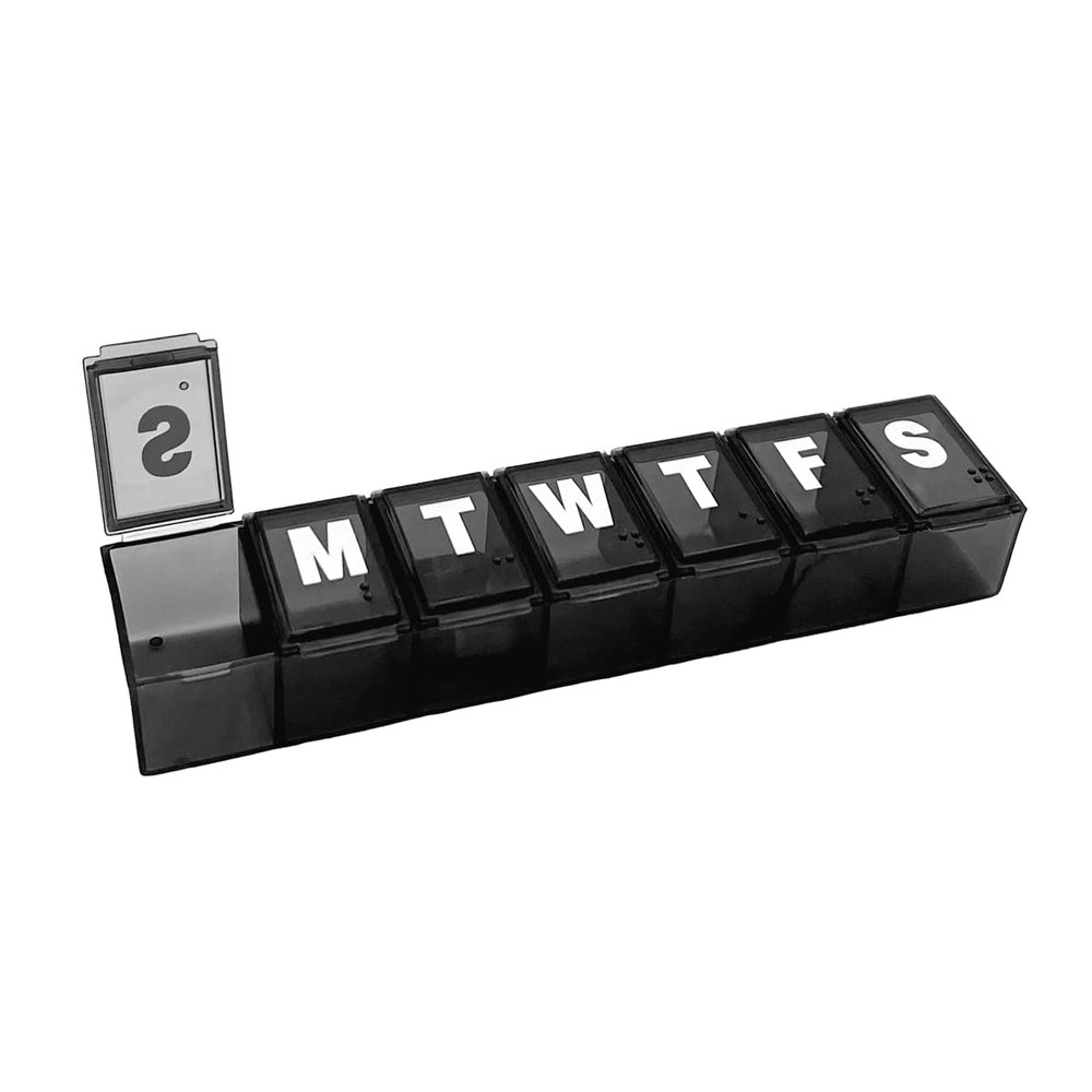 Amazon Basic Care Weekly (7-Day) Pill Organizer, Vitamin Planner, And Medicine Box, Medium Compartments, Black