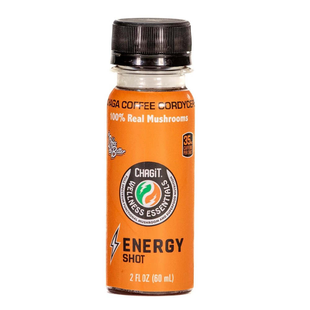 Chagit Energy Shot, Mushroom Wellness Shot, Chaga, Coffee, cordyceps, Pure Liquid Extract, Box of 15