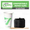 16 oz Compostable Paper Cups with Black Dome Lids and Wooden Stirrers - Biodegradable Disposable White Paper Coffee Cups PLA Lined - Eco-friendly Hot and Cold Drinking Cups (1000) view 4