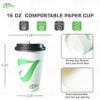 16 oz Compostable Paper Cups with Black Dome Lids and Wooden Stirrers - Biodegradable Disposable White Paper Coffee Cups PLA Lined - Eco-friendly Hot and Cold Drinking Cups (25) view 3