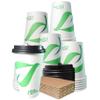 16 oz Compostable Paper Cups with Black Dome Lids and Sleeves - Biodegradable Disposable White Paper Coffee Cups PLA Lined - Eco-friendly Hot and Cold Drinking Cups (400) view 1