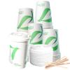 16 oz Compostable Paper Cups with White Dome Lids and Wooden Stirrers - Biodegradable Disposable White Paper Coffee Cups PLA Lined - Eco-friendly Hot and Cold Drinking Cups (250) view 1