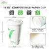 16 oz Compostable Paper Cups with White Dome Lids and Wooden Stirrers - Biodegradable Disposable White Paper Coffee Cups PLA Lined - Eco-friendly Hot and Cold Drinking Cups (25) view 3