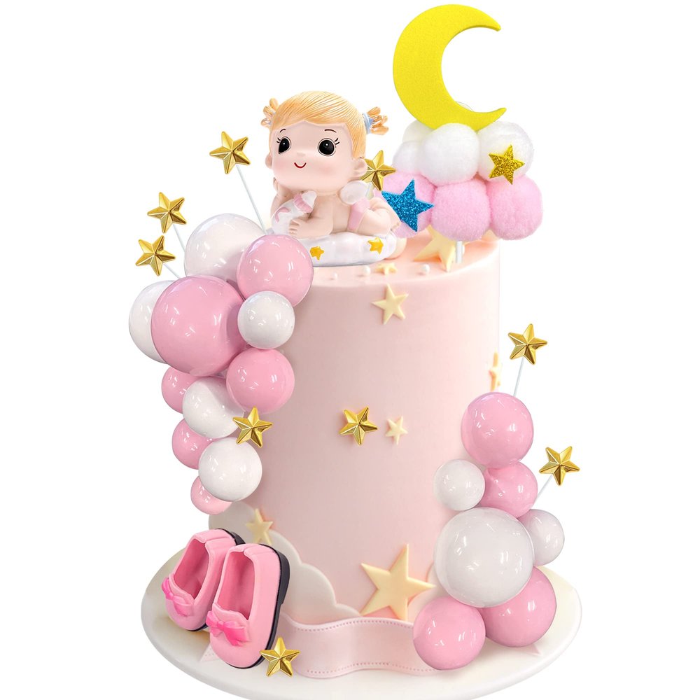 30PCS Pink Baby Girl Cake Decorations Its a Girl Cake Topper Pink Ball Cake Toppers for Baby Shower Birthday Cake Decoration