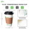 16 oz Compostable Paper Cups with Black Dome Lids and Sleeves - Biodegradable Disposable White Paper Coffee Cups PLA Lined - Eco-friendly Hot and Cold Drinking Cups (500) view 3