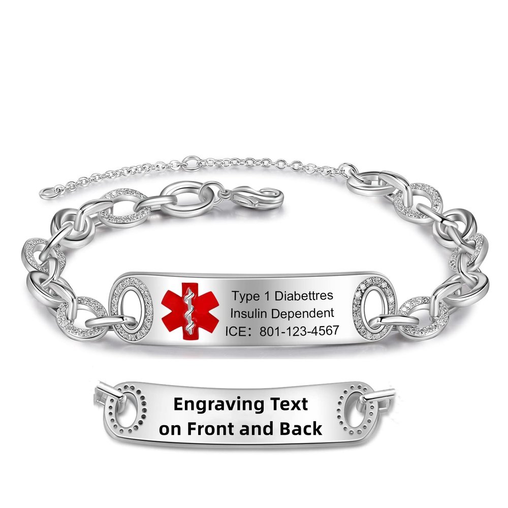 Nameinhea Custom Medical Alert Bracelets for Women Men Free Engraved Adjustable Stainless Steel Waterproof Emergency Medical ID Bracelets Allergy Wristband