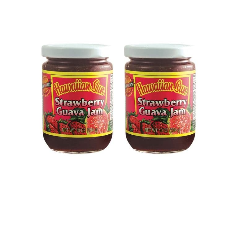 Hawaiian Sun Jelly and Jam Variety Pack One 10 oz glass jars Tropical Sweet fruits directly from the islands (Strawberry Guava Jam 2)