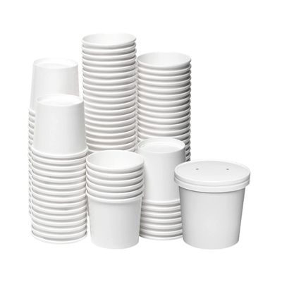 DHG PROFESSIONAL 250 Sets White Paper Food Containers With Vented Lids, To Go Hot Soup Bowls, Disposable Ice Cream Cups (16oz)