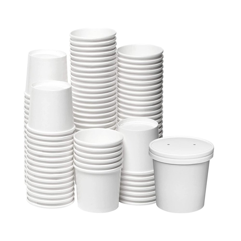 DHG PROFESSIONAL 250 Sets White Paper Food Containers With Vented Lids, To Go Hot Soup Bowls, Disposable Ice Cream Cups (16oz)