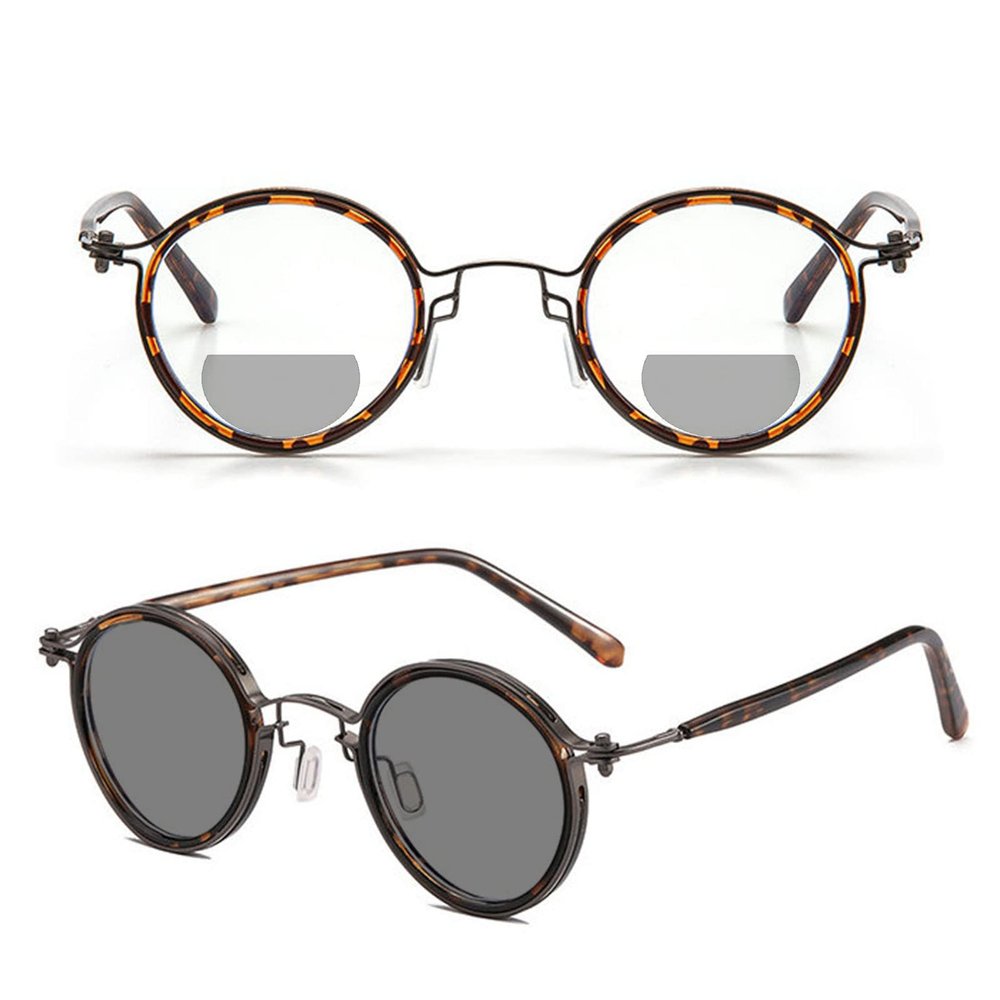 Transition Photochromic Bifocal Reading Glasses for Women men round Magnification Presbyopia driving reading sunglasses (leopard, 2.75, multiplier_x)
