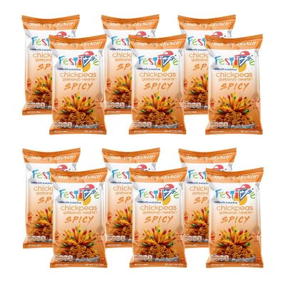 Feel Festive 12 Bags 1-oz Spicy Mild Crunchy Roasted Chickpeas Protein Snack Pack - Healthy Garbanzo Beans - Non-GMO Vegan Gluten-Free Soy-Free Balanced Macro Nut Free - Individual Convenient Portions