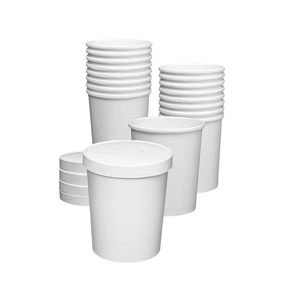 DHG PROFESSIONAL 250 Sets White Paper Food Containers With Vented Lids, To Go Hot Soup Bowls, Disposable Ice Cream Cups (32oz)