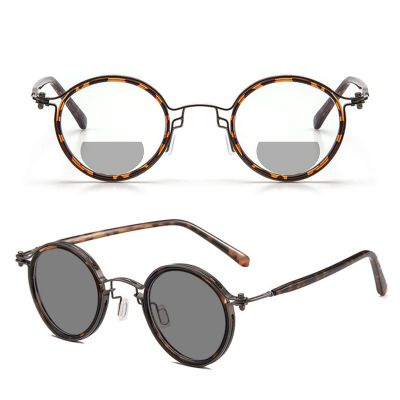 Transition Photochromic Bifocal Reading Glasses for Women men round Magnification Presbyopia driving reading sunglasses (leopard, 3.75, multiplier_x)