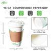 16 oz Compostable Paper Cups with White Dome Lids and Sleeves - Biodegradable Disposable White Paper Coffee Cups PLA Lined - Eco-friendly Hot and Cold Drinking Cups (250) view 3