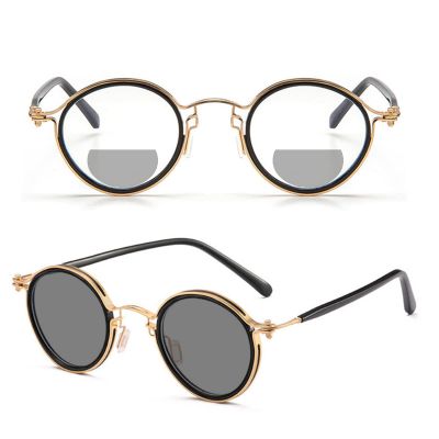 Transition Photochromic Bifocal Reading Glasses for Women men round Magnification Presbyopia driving reading sunglasses (black, 3.5, multiplier_x)