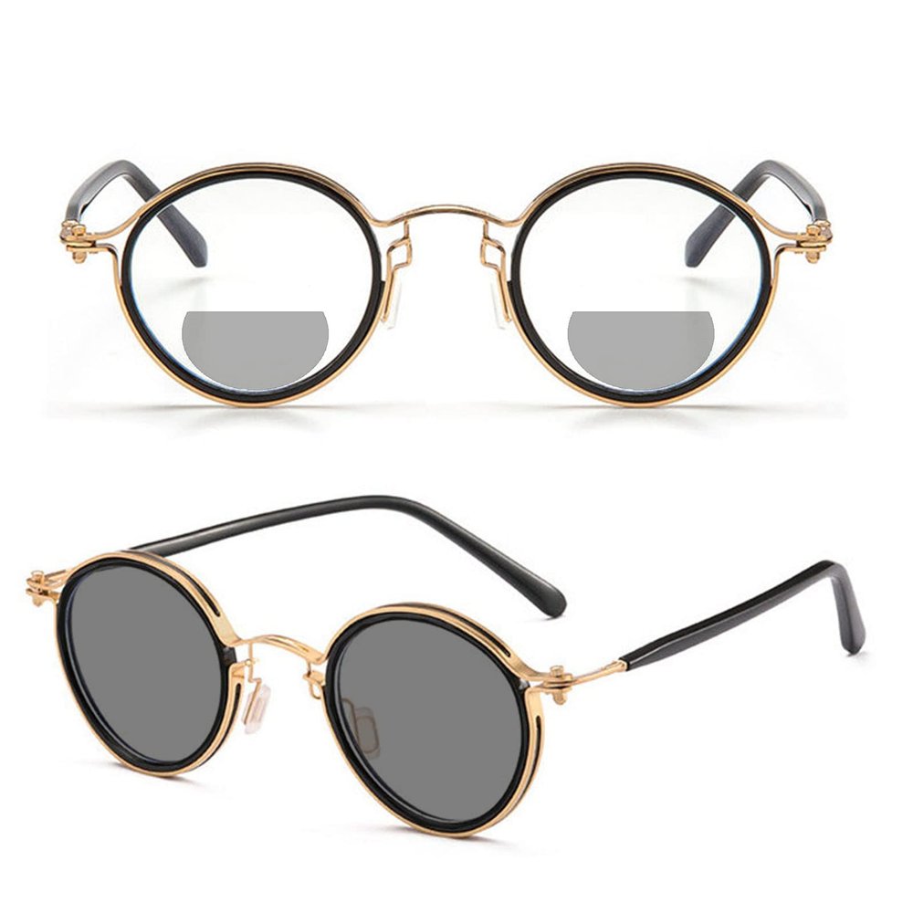 Transition Photochromic Bifocal Reading Glasses for Women men round Magnification Presbyopia driving reading sunglasses (black, 3.5, multiplier_x)