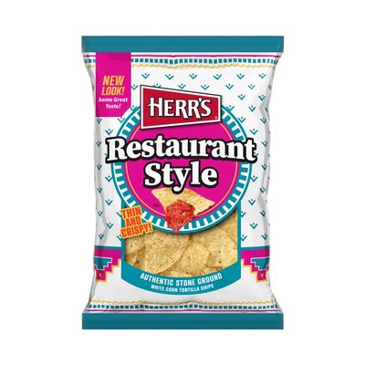 Herr's Restaurant Style White Corn Tortilla Chips, 12 Ounce (Pack of 7 Bags) Thick, Crunchy White Corn Tortilla Chips Great for Dipping and Entertaining
