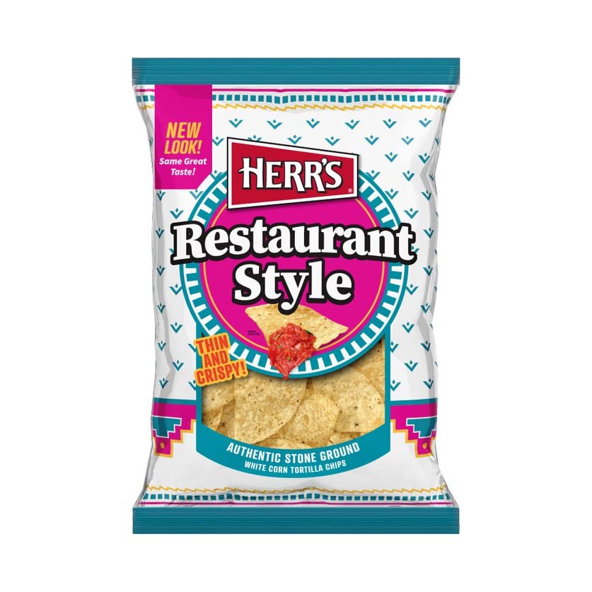 Herr's Restaurant Style White Corn Tortilla Chips, 12 Ounce (Pack of 7 Bags)  Thick, Crunchy White Corn Tortilla Chips  Great for Dipping and Entertaining