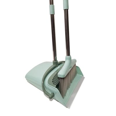 Xifando Extendable Long Handle Broom and Dustpan Set, Stainless Lightweight Upright Standing Broom and Dustpan Combo for Kitchen Lobby Office Living Room Household Indoor or Outside (Nordic Green)