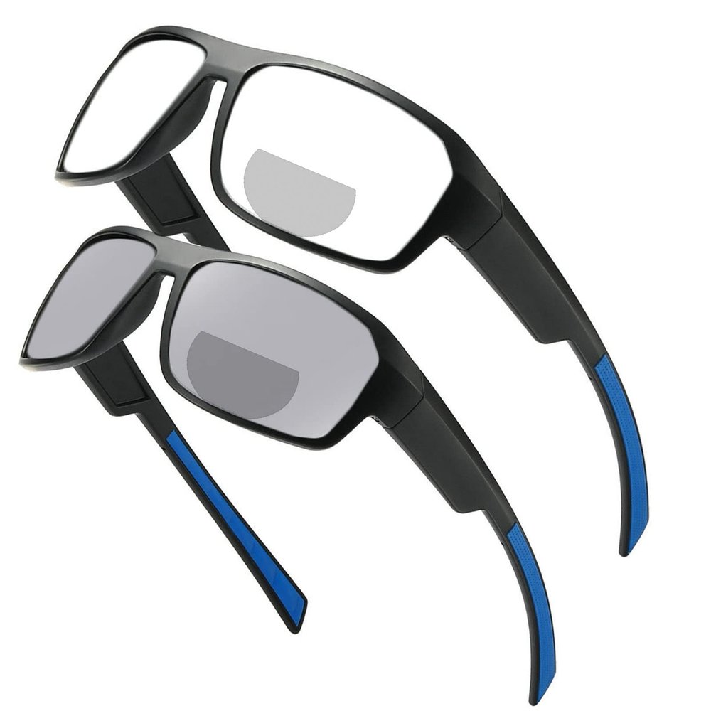 Wrap Around Bifocal Reading Glasses Men Women Sports Presbyopic Transition Photochromic Driving Reader Sunglasses (blue, 2, multiplier_x)