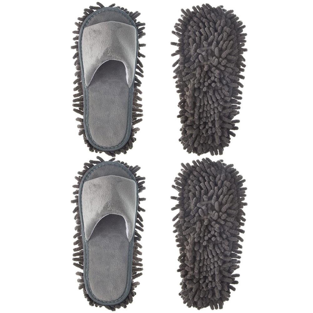 Jecery 2 Pairs Microfiber Cleaning Mop Slippers for Floor Cleaning House Mop Shoes Men and Women Washable Unisex Dusting Slippers Dirt Tool Supplies(Large,Gray)