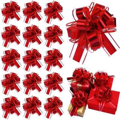 WILLBOND 20 Pieces 6 Inch Pull Bows Gift Wrapping Ribbon Pull Bows for Valentine Wedding Baskets Christmas Multicolor Wrap Accessory for Gift Present Holiday Decor(Red)