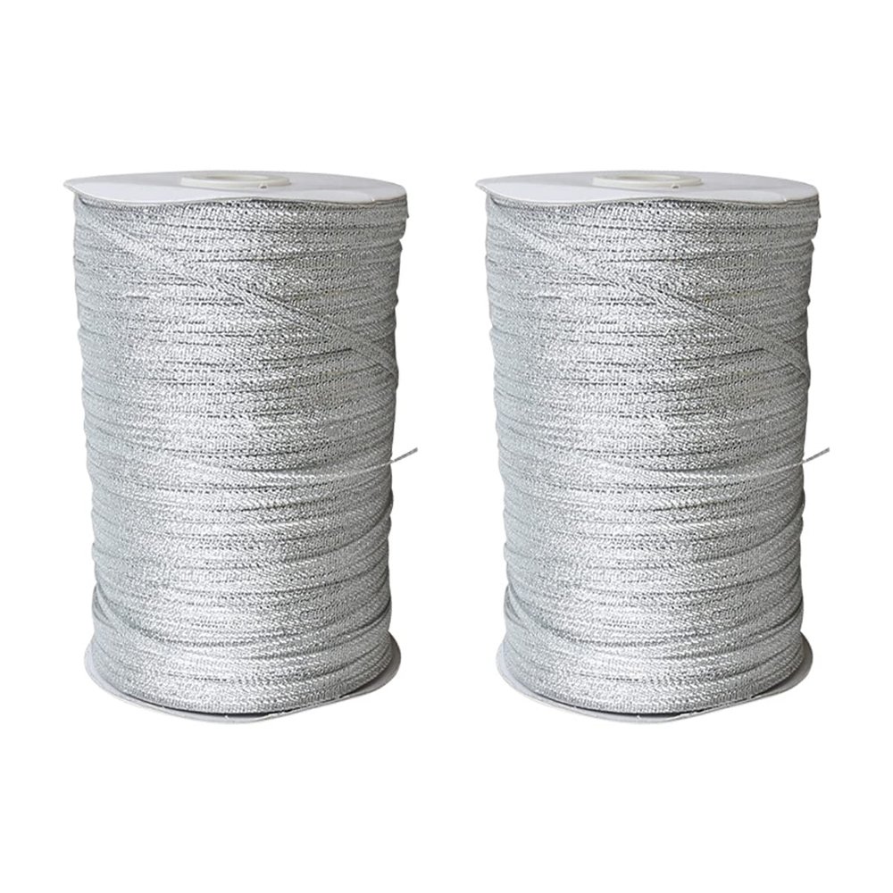 ECYC 2 PCS 20 Yards 1/8"(3mm) Metallic Glitter Ribbon, Gift Wrapping Ribbon Decorative Ribbon for DIY Crafts Wedding Birthday Party Decoration,Silver