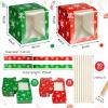 50 Set Christmas Kraft Candy Apple Boxes with Hole Sticks and Ribbons 4x4x4'' Window Clear Favor Boxes Candied Cake Cookies Chocolate Caramel Apple Boxes Gift Treat Boxes for Wedding Party (Snowflake) view 2