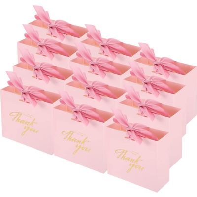 DECHOUS Thank You Bags: Boxes Party Favor Small Bags Treat Boxes with Ribbon Pink Pattern Paper Bags for Wedding Holiday Business Party Supplies 50pcs