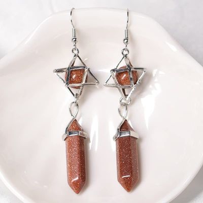 1PC Natural Crystal Earrings Crystal Ore Magic Crystal Hexagon Pillar Earrings Female Jewelry DIY Gift,Golden Sand
