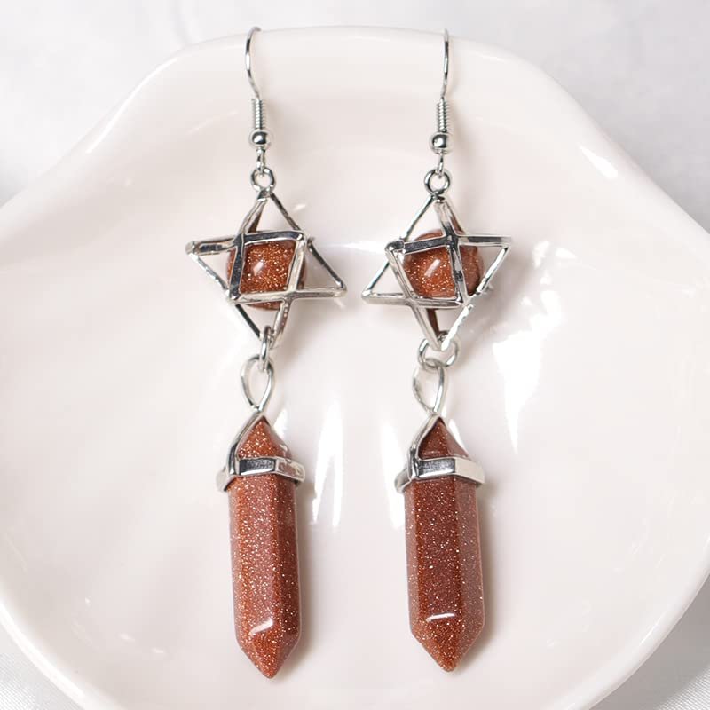 1PC Natural Crystal Earrings Crystal Ore Magic Crystal Hexagon Pillar Earrings Female Jewelry DIY Gift,Golden Sand