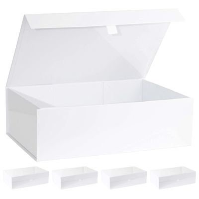 Purple Q Crafts 5 Pack White Hard Gift Box With Magnetic Closure Lid 10.5"x7"x3" Rectangle Favor Boxes With White Glossy Finish (5 Boxes)