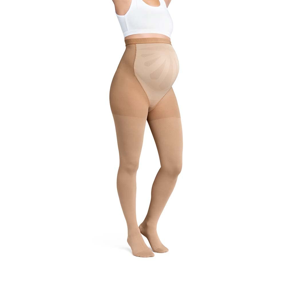 JOBST Maternity Opaque Compression Stockings, 15-20 mmHg, Waist High, Closed Toe, Caramel, Medium