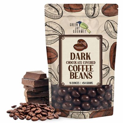 Green Jay Gourmet Dark Chocolate Covered Coffee Beans - Handmade & Fresh Dark Chocolate Espresso Beans - Great Gift for Chocolate Lovers - 16 Ounce Resealable Bag