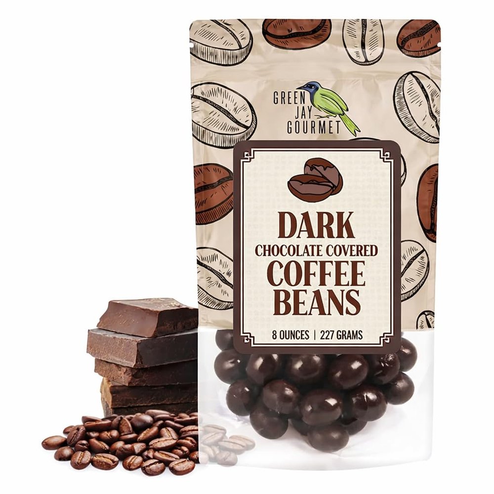 Green Jay Gourmet Dark Chocolate Covered Coffee Beans - Handmade & Fresh Dark Chocolate Espresso Beans - Great Gift for Chocolate Lovers - 8 Ounce Resealable Bag