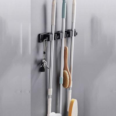 CTVR Wall Mount No Drilling Broom Holder, Heavy Duty Mop Rack & Mop Grippers, Anti-Slip Dustpan Hanger, Self Adhesive Mops Stand, 3 Clips 4 Hooks (Size : 41 * 5CM)