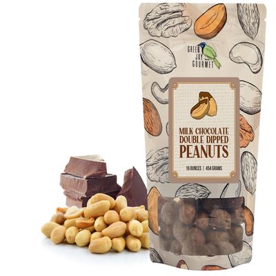 Green Jay Gourmet Double Dipped Milk Chocolate Covered Peanuts - Premium Chocolate Candy Snacks for Kids and Adults - Quality Handmade Chocolate Gifts for Christmas and Holidays - 16 Ounce Resealable Bag