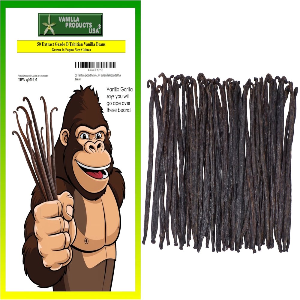 50 Tahitian Extract Grade B Natural Vanilla Beans 5~6" by Vanilla Products USA