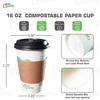 16 oz Compostable Paper Cups with Black Dome Lids, Sleeves and Wooden Stirrers - Biodegradable Disposable White Paper Coffee Cups PLA Lined - Eco-friendly Hot and Cold Drinking Cups (100) view 3
