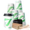 16 oz Compostable Paper Cups with Black Dome Lids, Sleeves and Wooden Stirrers - Biodegradable Disposable White Paper Coffee Cups PLA Lined - Eco-friendly Hot and Cold Drinking Cups (150) view 1