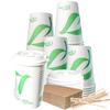 16 oz Compostable Paper Cups with White Dome Lids, Sleeves and Wooden Stirrers - Biodegradable Disposable White Paper Coffee Cups PLA Lined - Eco-friendly Hot and Cold Drinking Cups (250) view 1