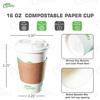 16 oz Compostable Paper Cups with White Dome Lids, Sleeves and Wooden Stirrers - Biodegradable Disposable White Paper Coffee Cups PLA Lined - Eco-friendly Hot and Cold Drinking Cups (250) view 3