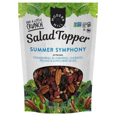 Modern Mill Summer Symphony Mixed Salad Topper By Gourmet Nut - Dried Cranberries,Blueberries,Pecans,Cherries & Sunflower Seeds - Gluten Free,Kosher,Dried Fruit & Nuts Vegan Snack -12oz Resealable Bag