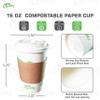 16 oz Compostable Paper Cups with White Dome Lids, Sleeves and Wooden Stirrers - Biodegradable Disposable White Paper Coffee Cups PLA Lined - Eco-friendly Hot and Cold Drinking Cups (500) view 3